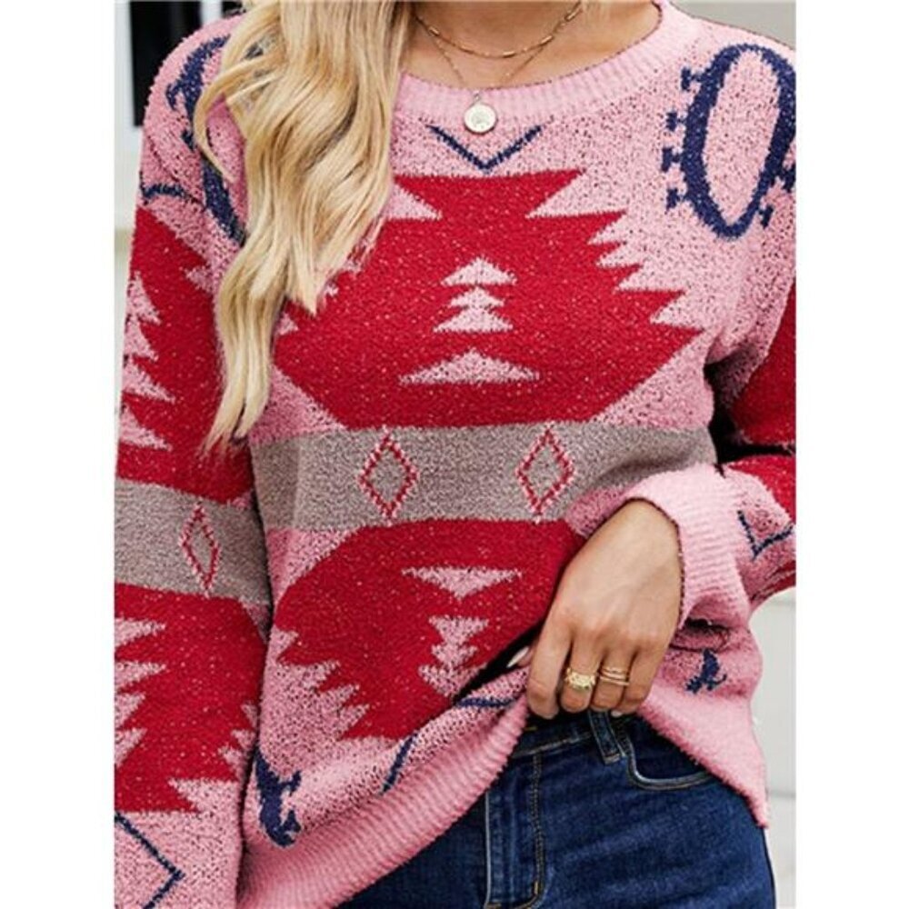 Geometric Round Neck Long Sleeve Sweater